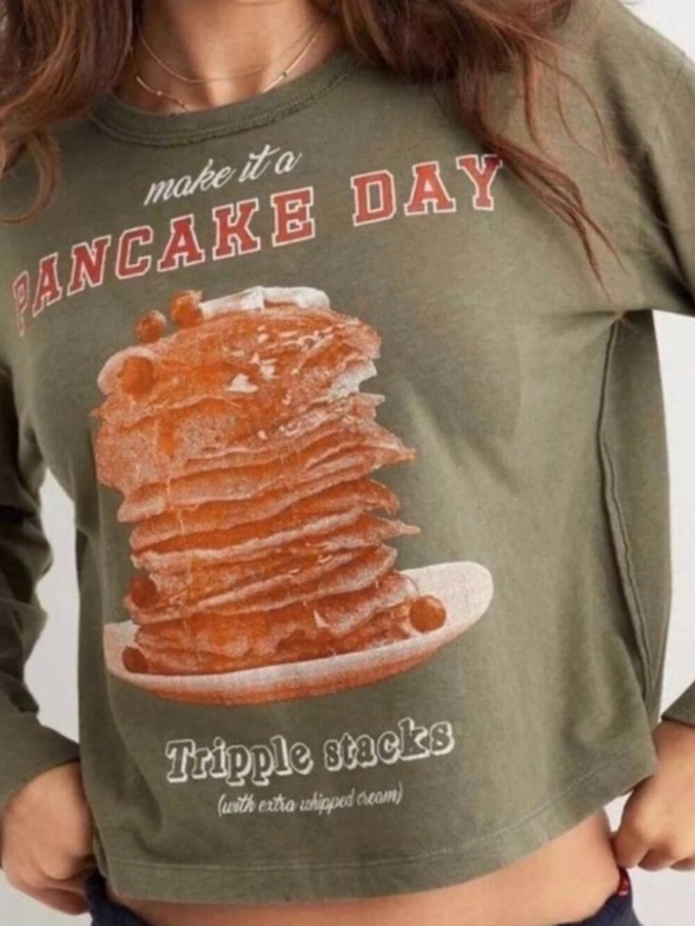 Aerie Pancake Day Long Sleeve Graphic Tee Cropped